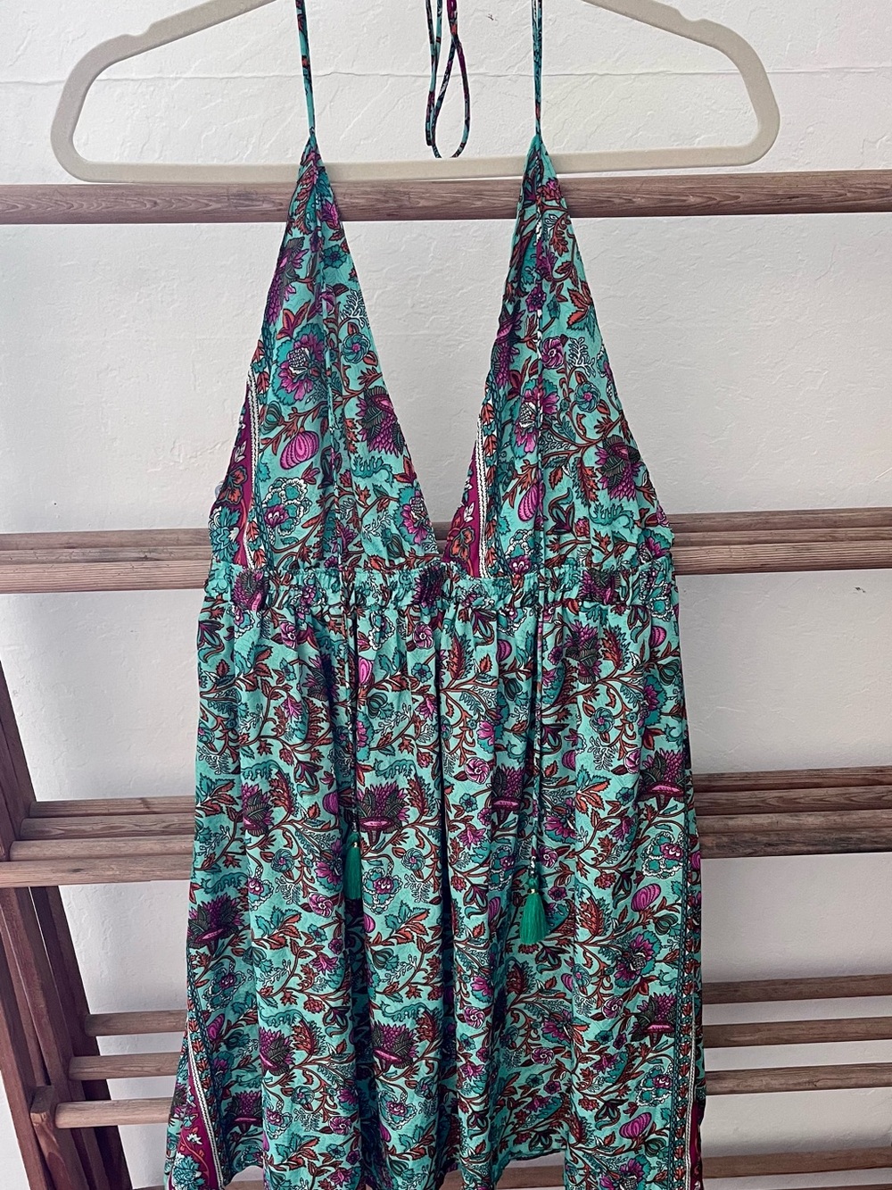 Silk Turquoise Floral Halter Summer Dress